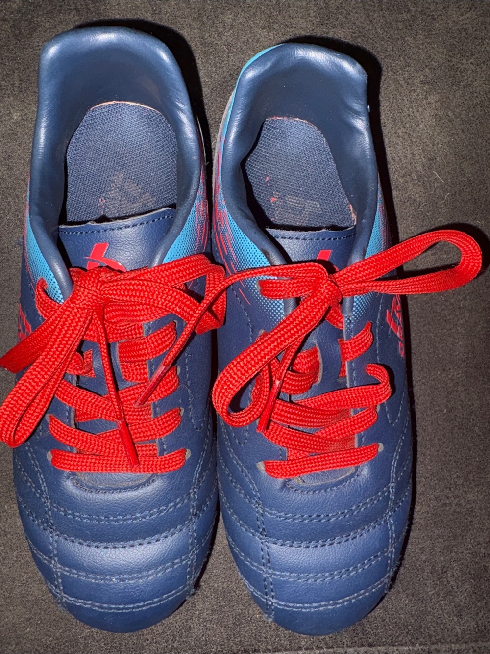 Kids Brava Soccer Navy Blue Athletic Sneakers with Red Laces